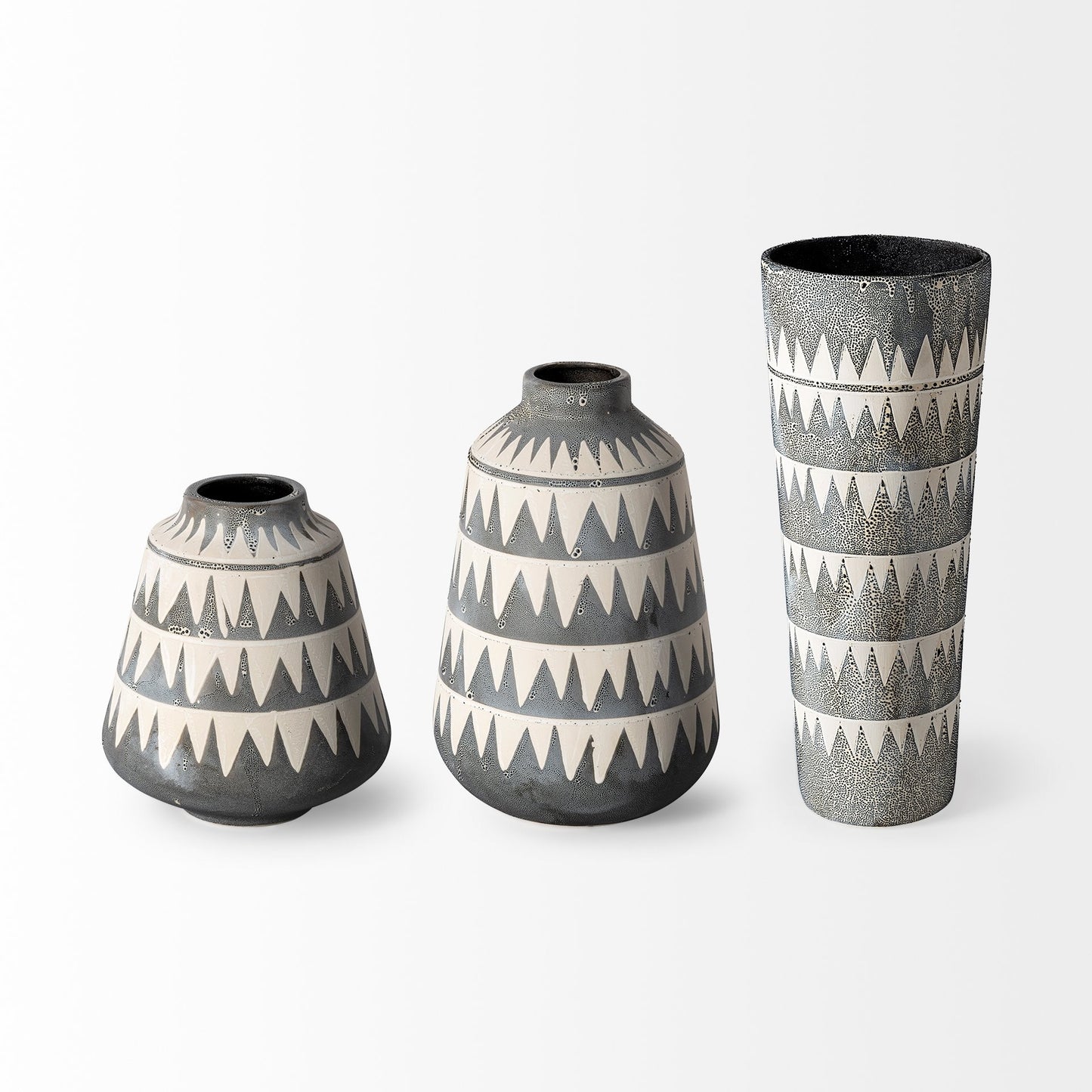 10" Gray And Ivory Abstract Cylinder Ceramic Table Vase - Loft&Timber