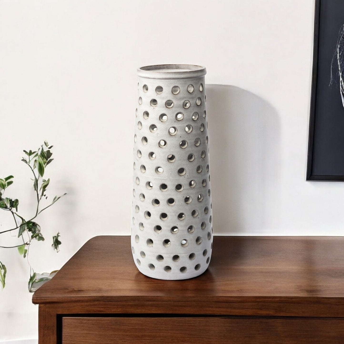 19" White Abstract Cylinder Ceramic Table Vase - Loft&Timber