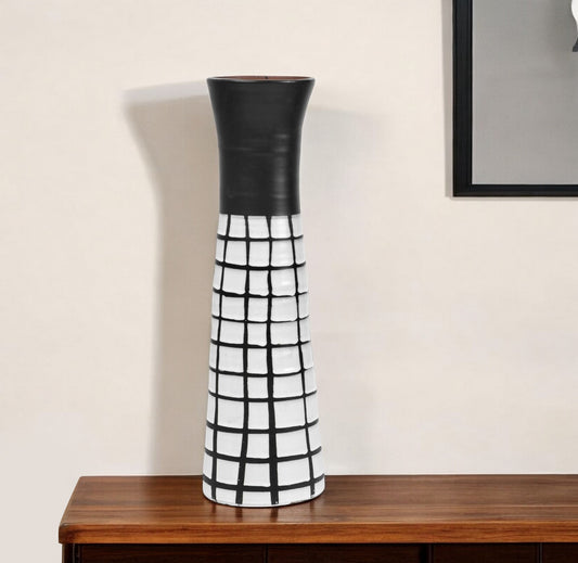 17" Black And White Abstract Cylinder Ceramic Table Vase - Loft&Timber