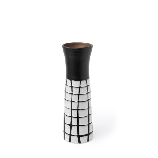 24" Black And White Abstract Cylinder Ceramic Table Vase - Loft&Timber