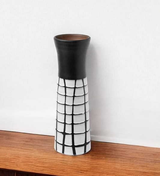 24" Black And White Abstract Cylinder Ceramic Table Vase - Loft&Timber