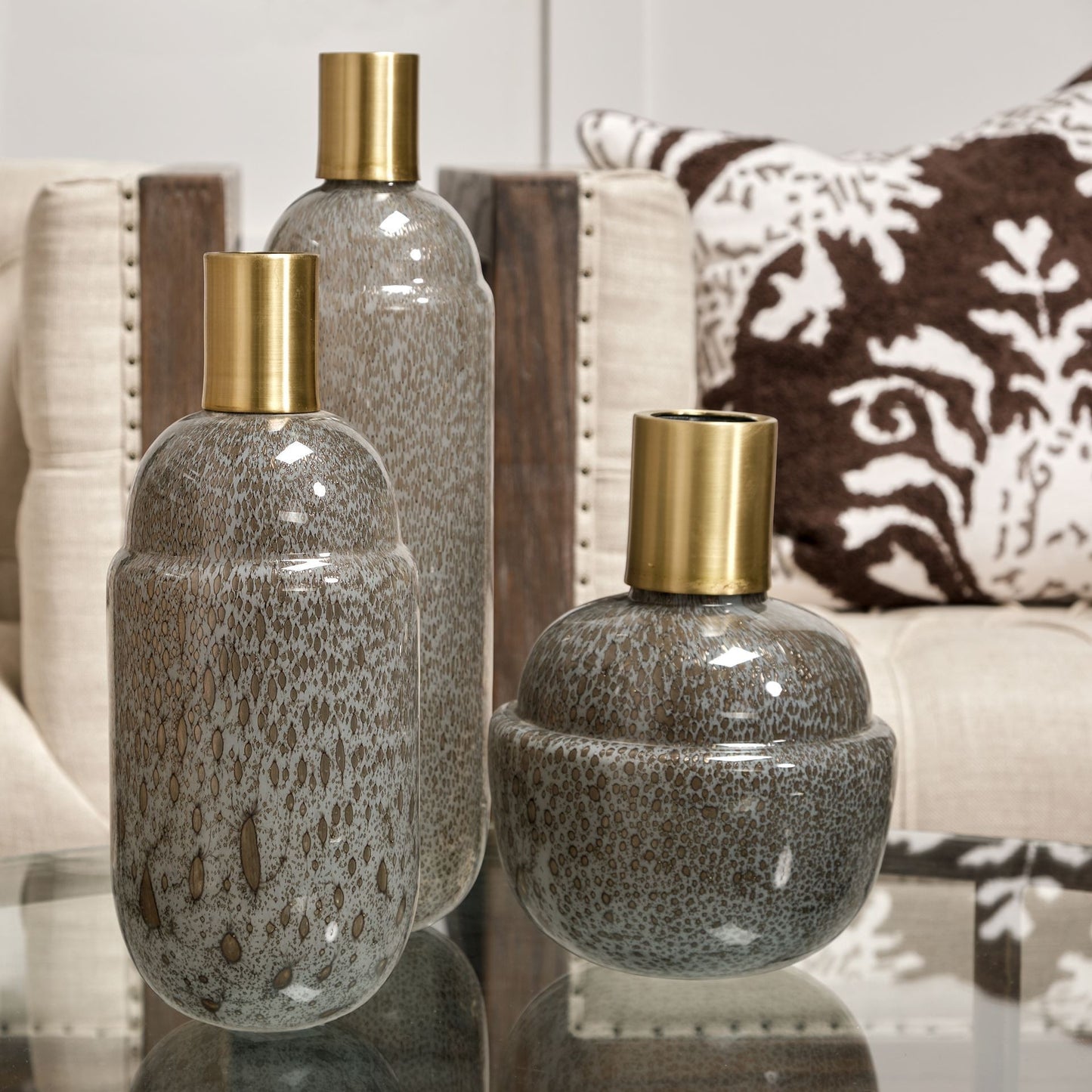 15" Brown Abstract Cylinder Crystal Glass Table Vase - Loft&Timber