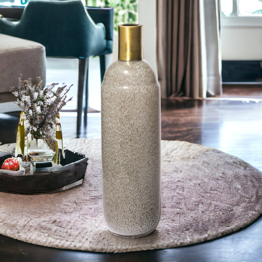 15" Brown Abstract Cylinder Crystal Glass Table Vase - Loft&Timber