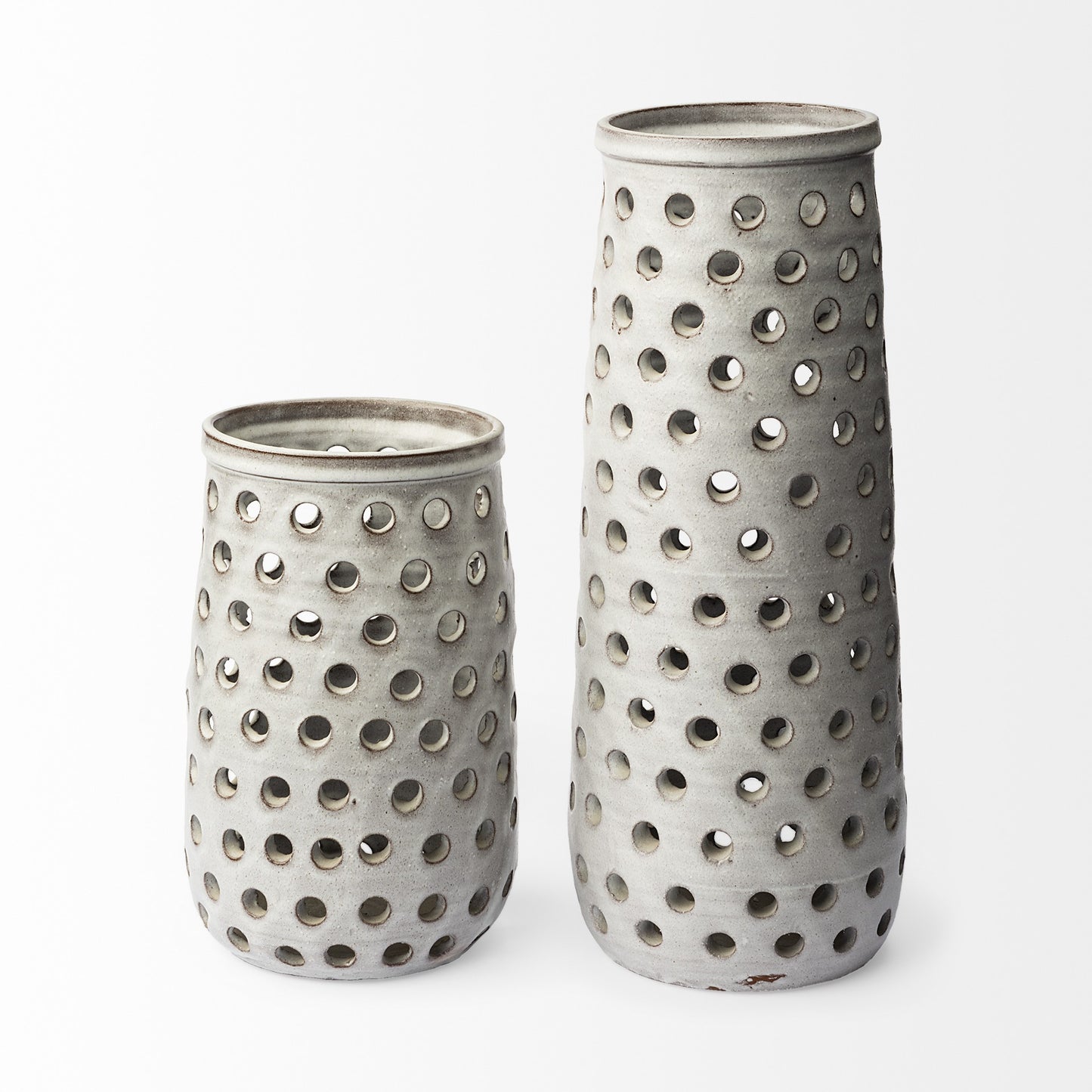 12" White Abstract Cylinder Ceramic Table Vase - Loft&Timber