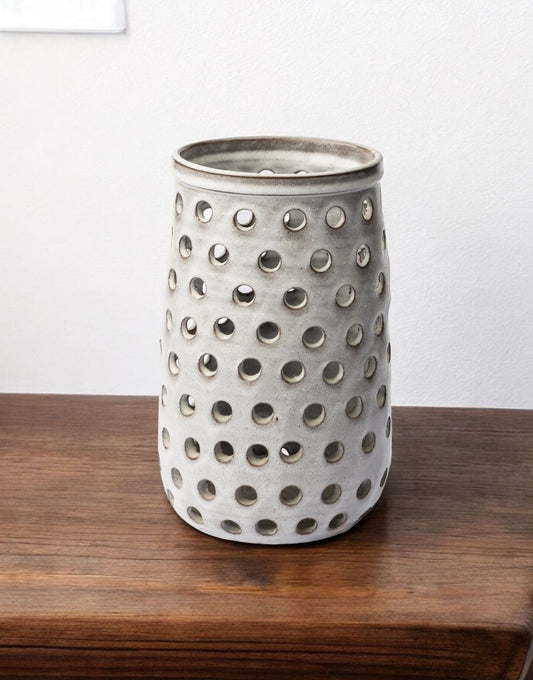 12" White Abstract Cylinder Ceramic Table Vase - Loft&Timber