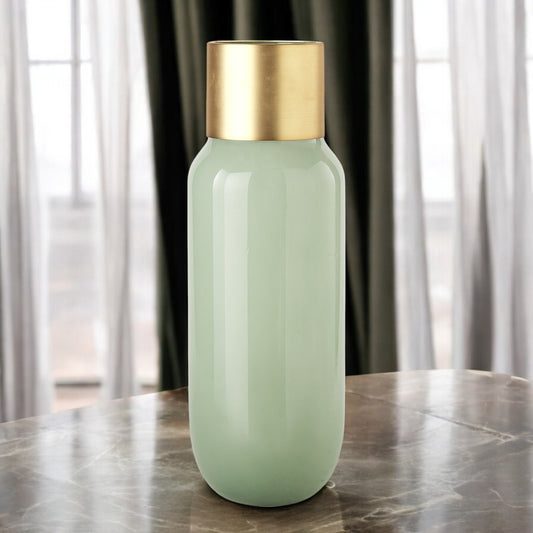 17" Green Abstract Cylinder Crystal Glass Table Vase - Loft&Timber