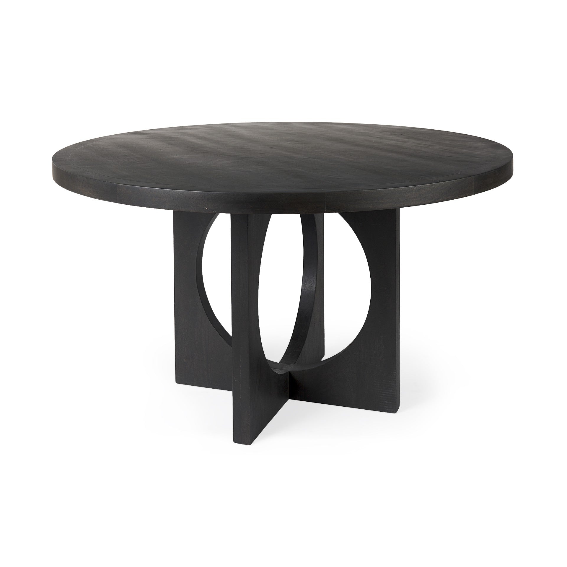 54" Black Rounded Solid Wood Pedestal Base Dining Table - Loft&Timber