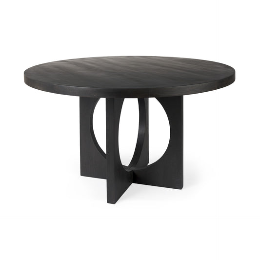 54" Black Rounded Solid Wood Pedestal Base Dining Table - Loft&Timber