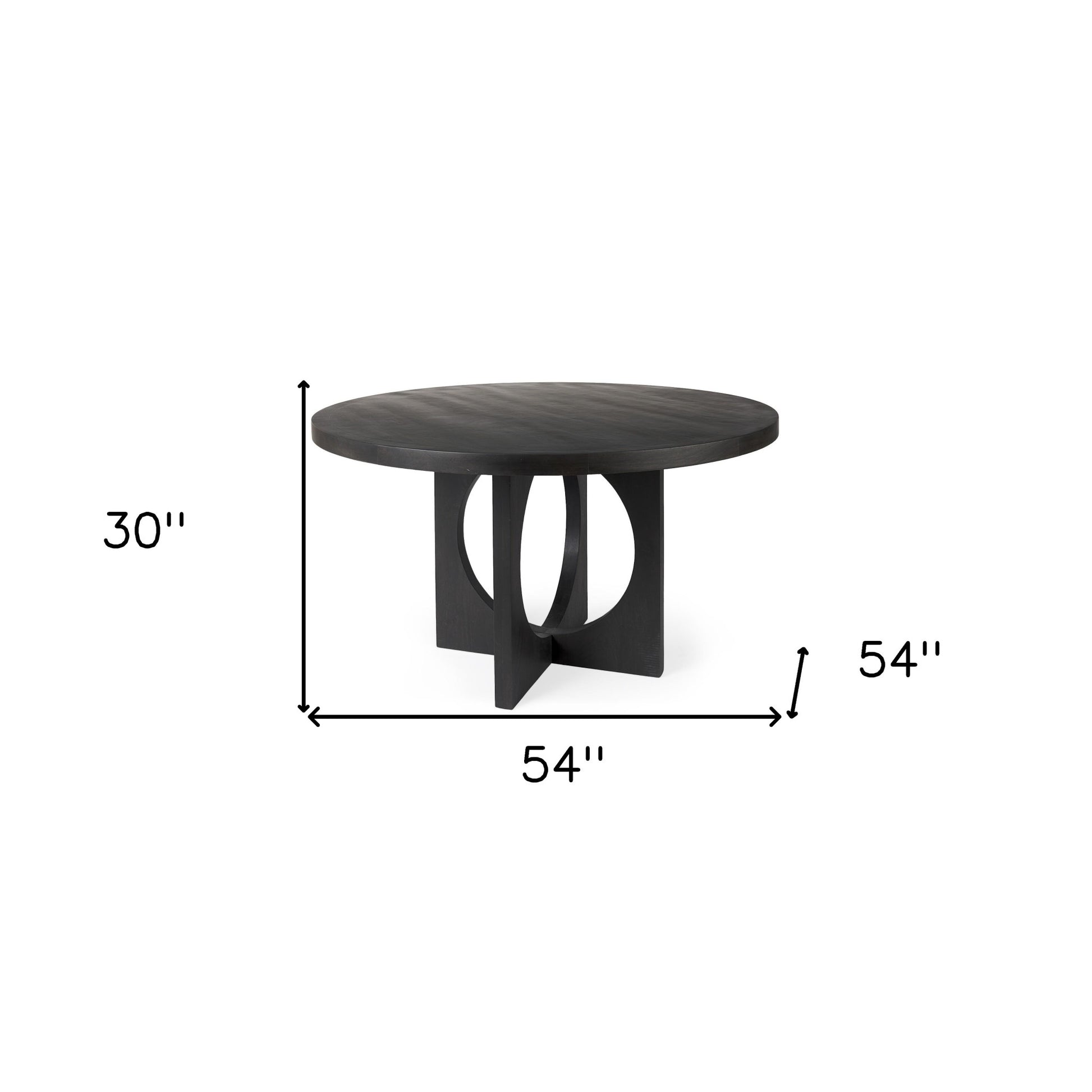 54" Black Rounded Solid Wood Pedestal Base Dining Table - Loft&Timber