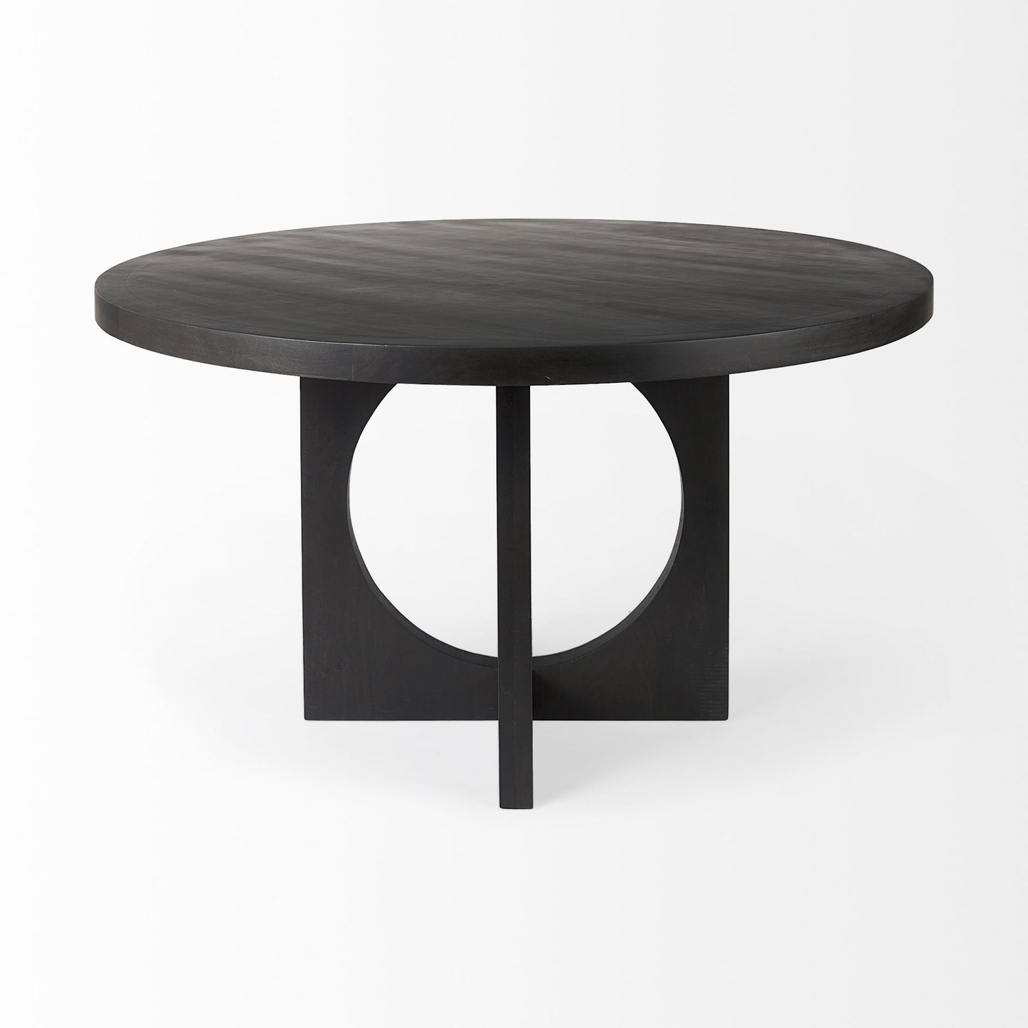 54" Black Rounded Solid Wood Pedestal Base Dining Table - Loft&Timber
