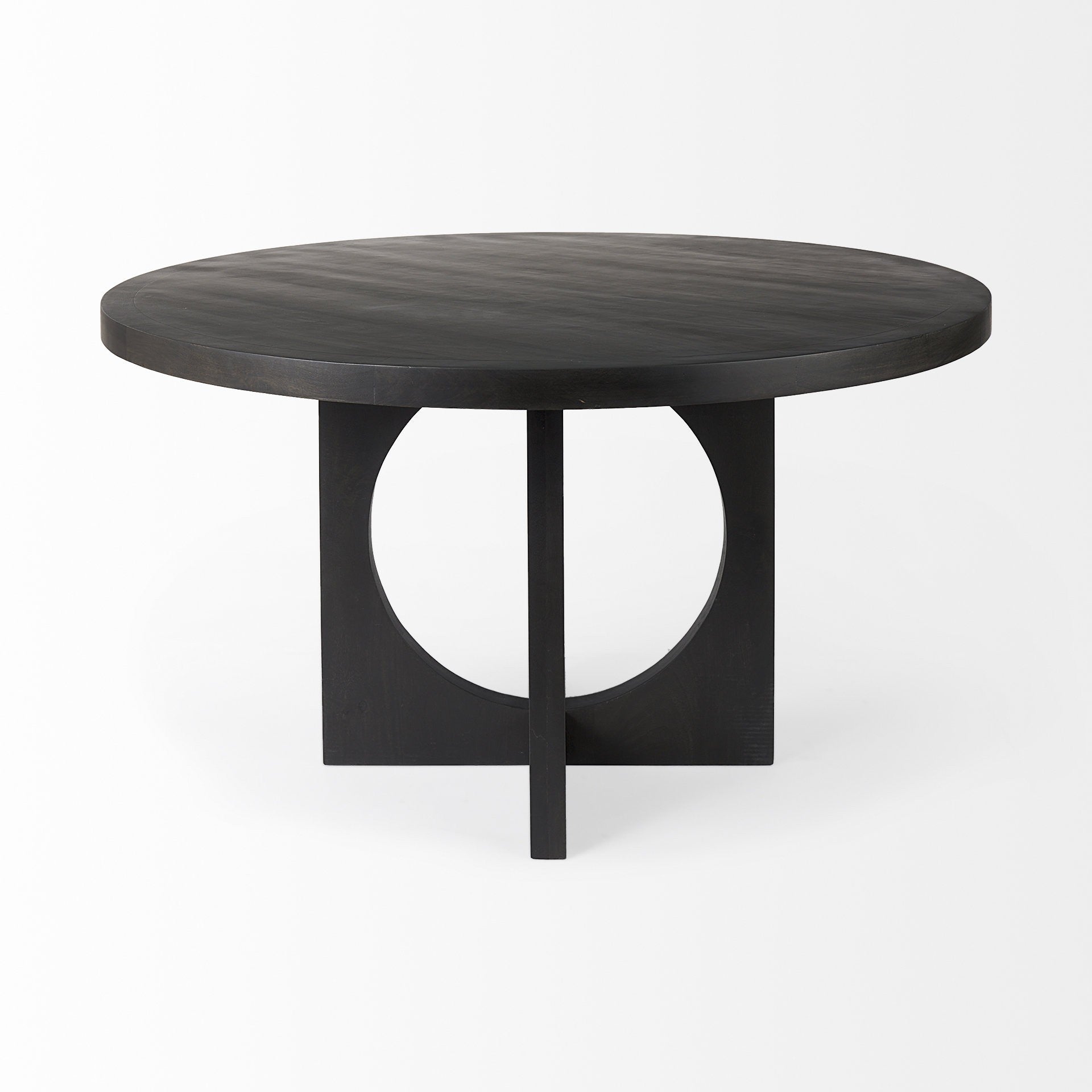 54" Black Rounded Solid Wood Pedestal Base Dining Table - Loft&Timber