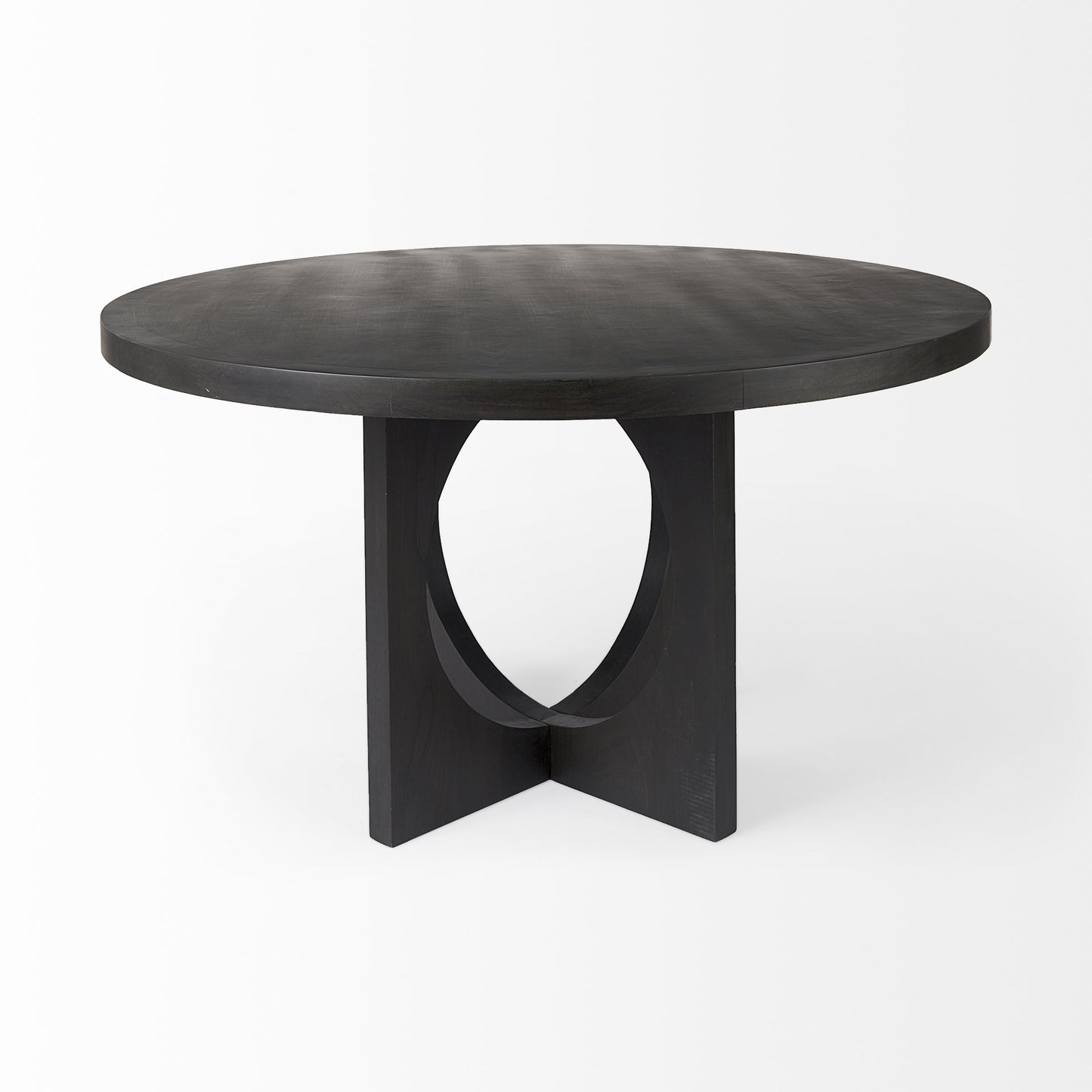 54" Black Rounded Solid Wood Pedestal Base Dining Table - Loft&Timber