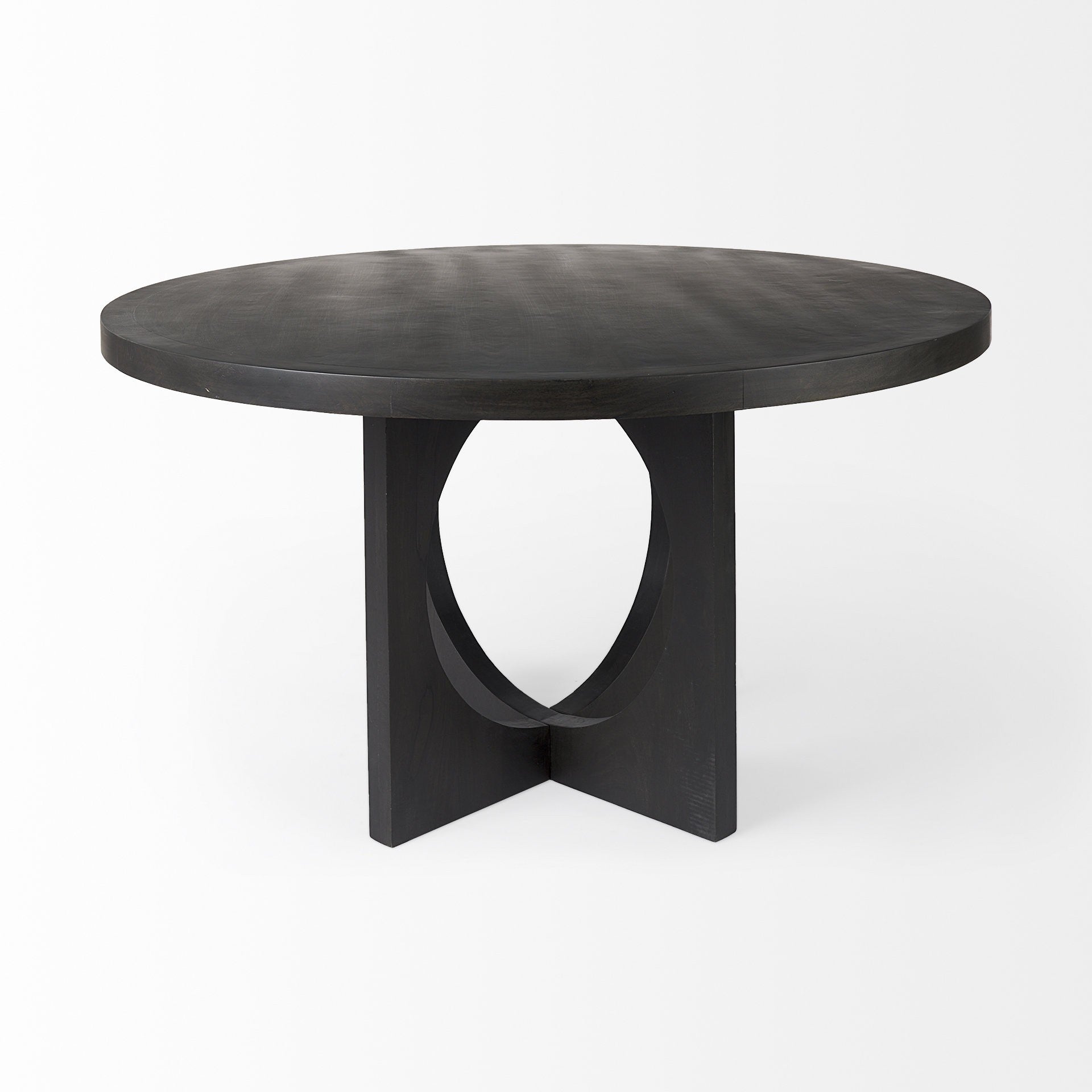 54" Black Rounded Solid Wood Pedestal Base Dining Table - Loft&Timber