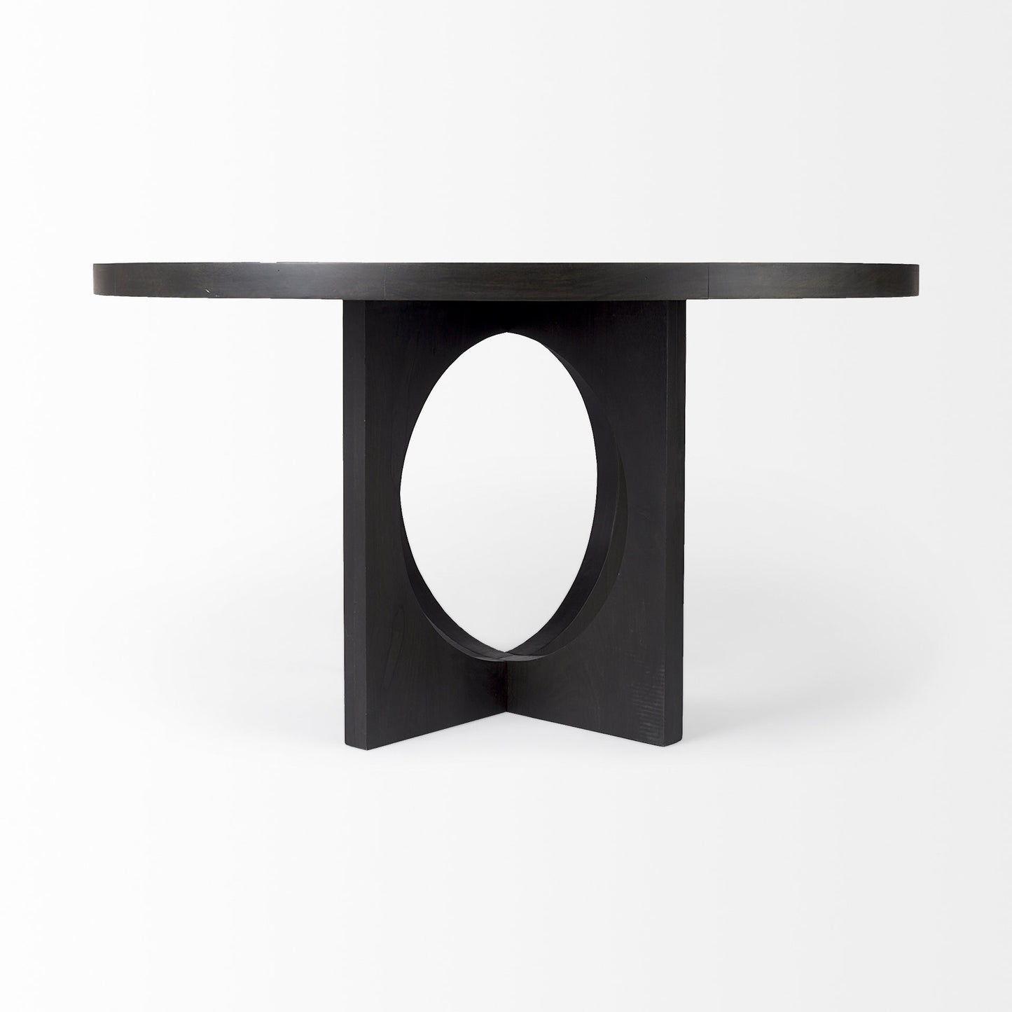 54" Black Rounded Solid Wood Pedestal Base Dining Table - Loft&Timber