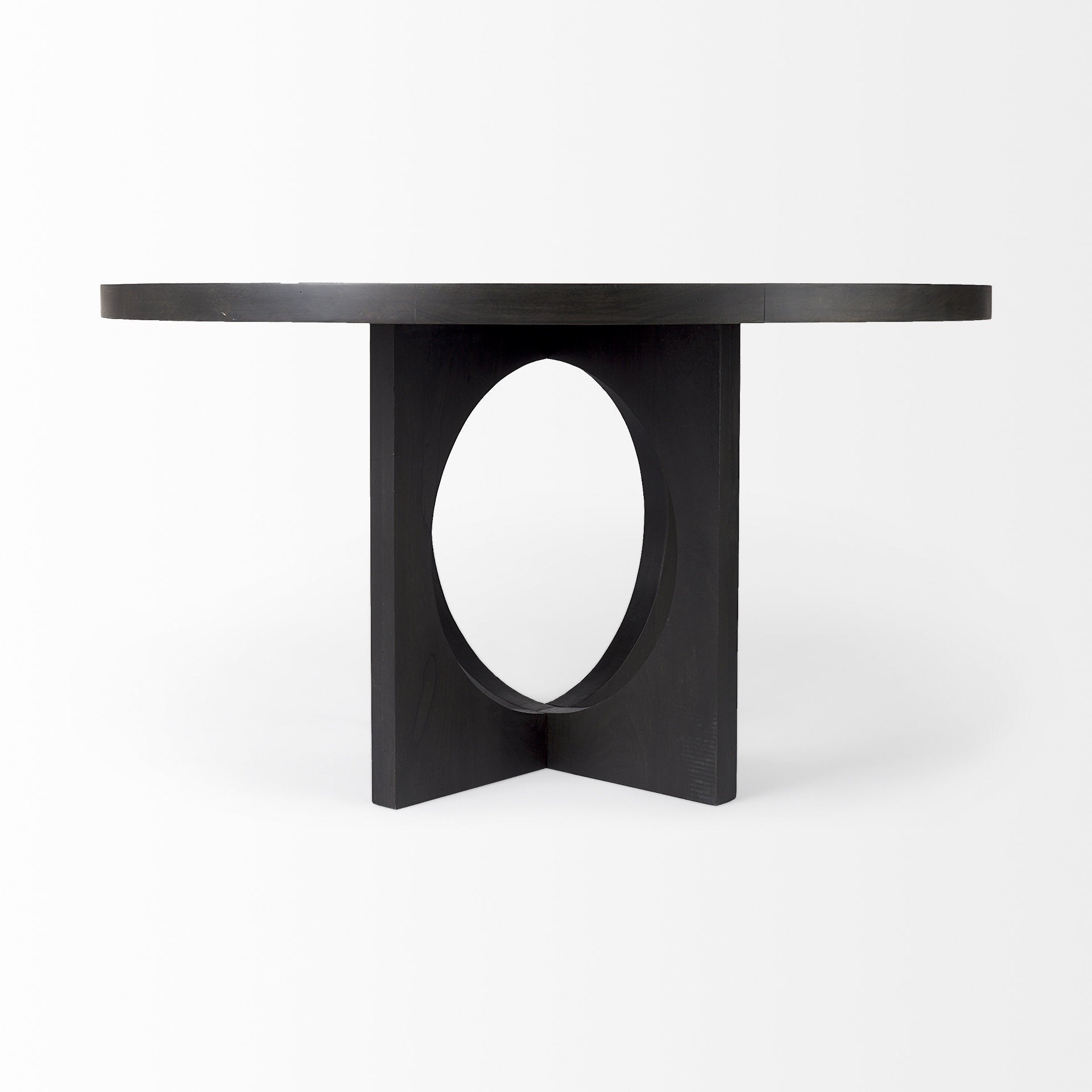 54" Black Rounded Solid Wood Pedestal Base Dining Table - Loft&Timber