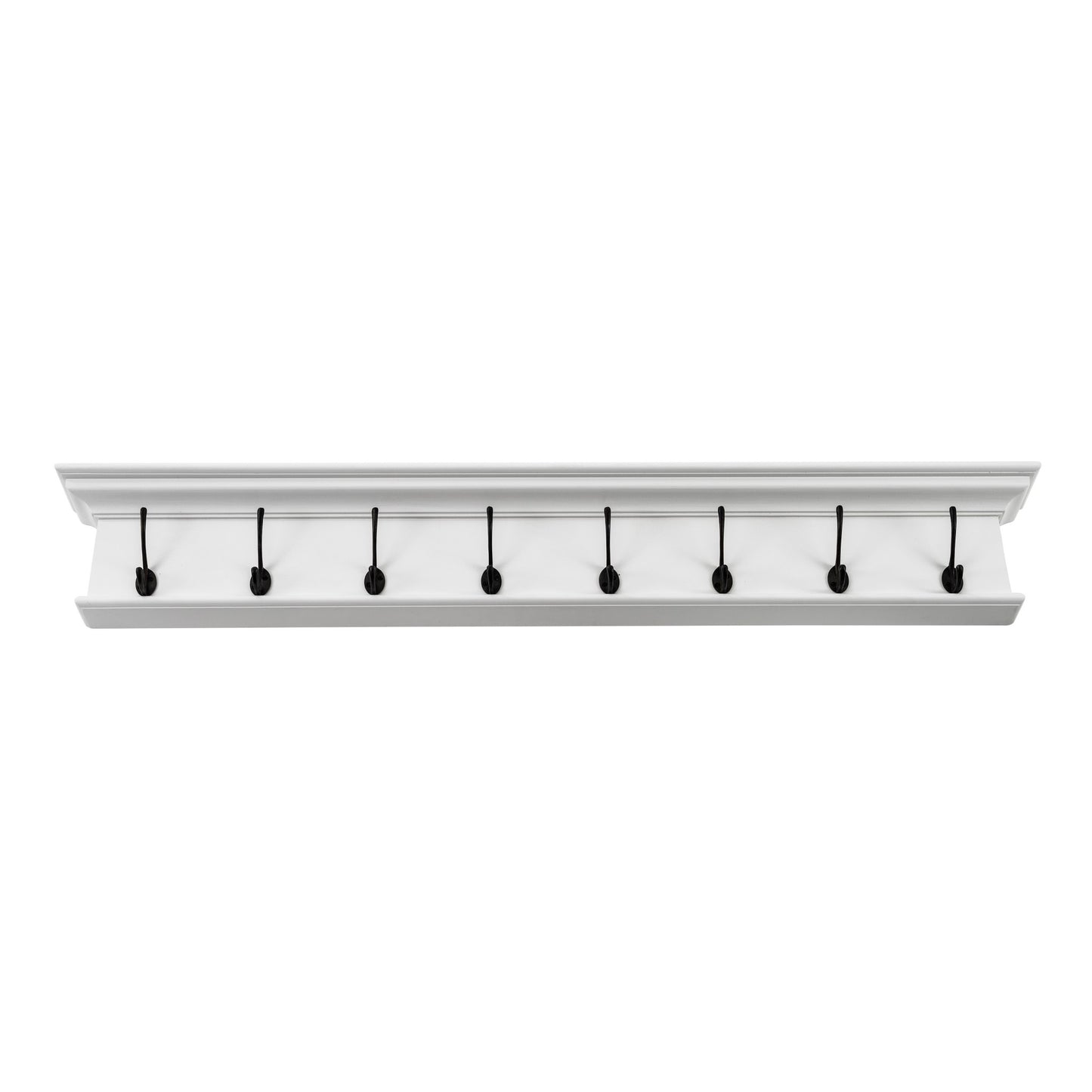 51" White Solid Wood Eight Hook Wall Mount Coat Rack-2