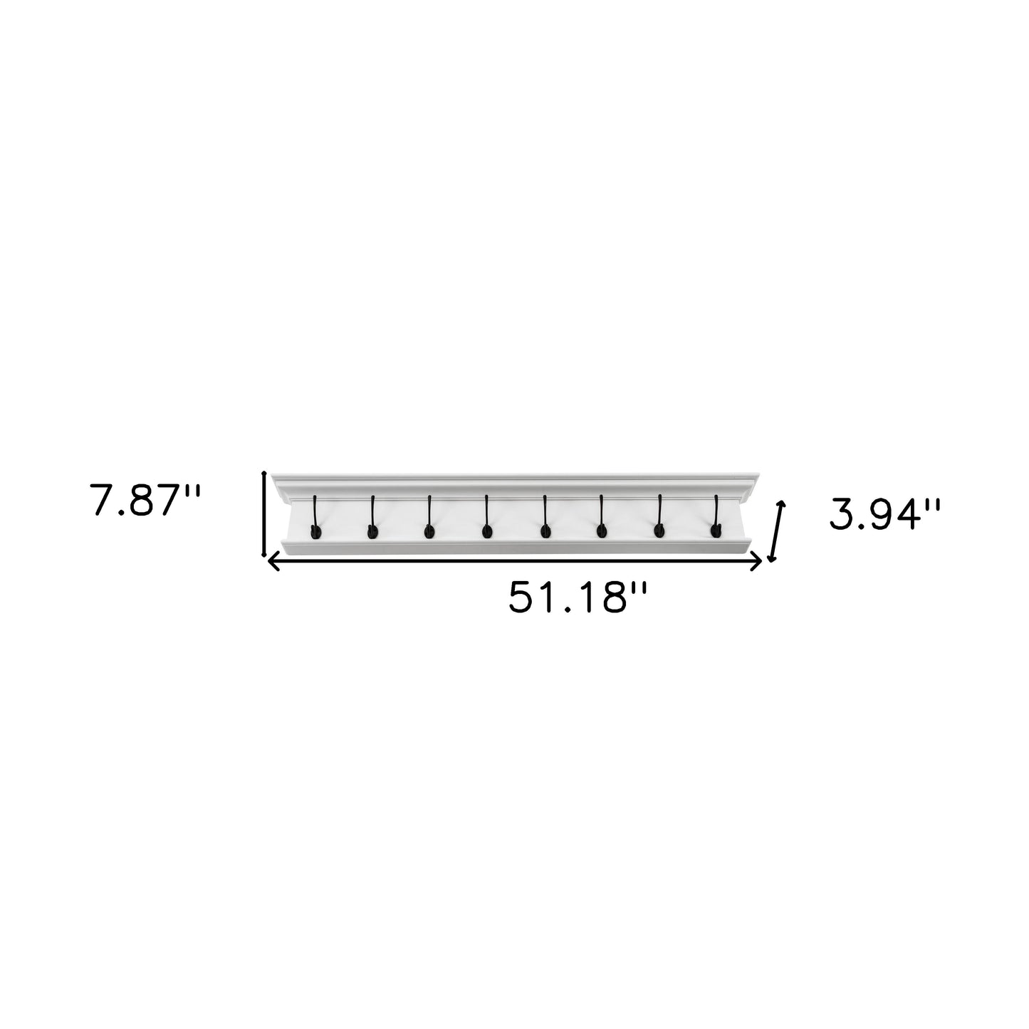 51" White Solid Wood Eight Hook Wall Mount Coat Rack-6