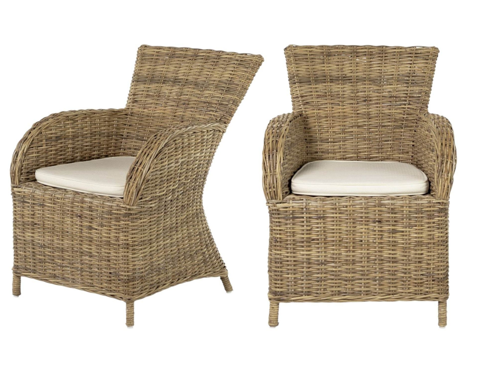 Set of Two Cream and Tan Dining Arm Chairs - Loft&Timber