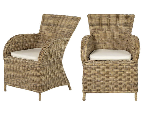 Set of Two Cream and Tan Dining Arm Chairs - Loft&Timber