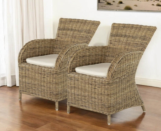 Set of Two Cream and Tan Dining Arm Chairs - Loft&Timber