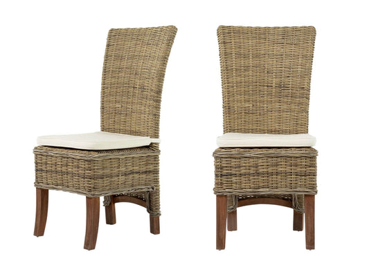 Set of Two Cream and Natural Dining Parsons Chairs - Loft&Timber