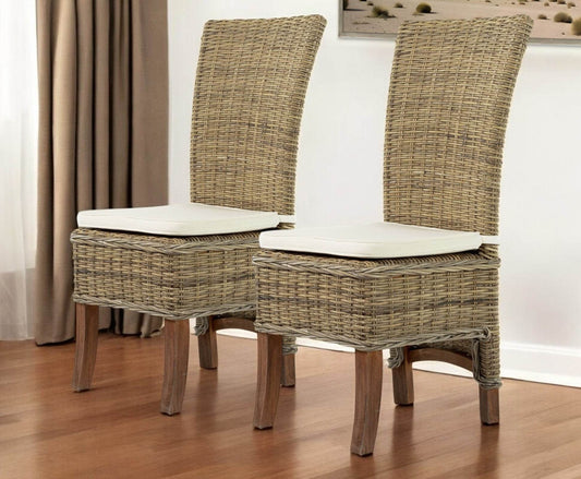 Set of Two Cream and Natural Dining Parsons Chairs - Loft&Timber