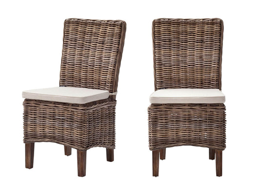 Set of Two Cream and Brown Dining Parsons Chairs - Loft&Timber