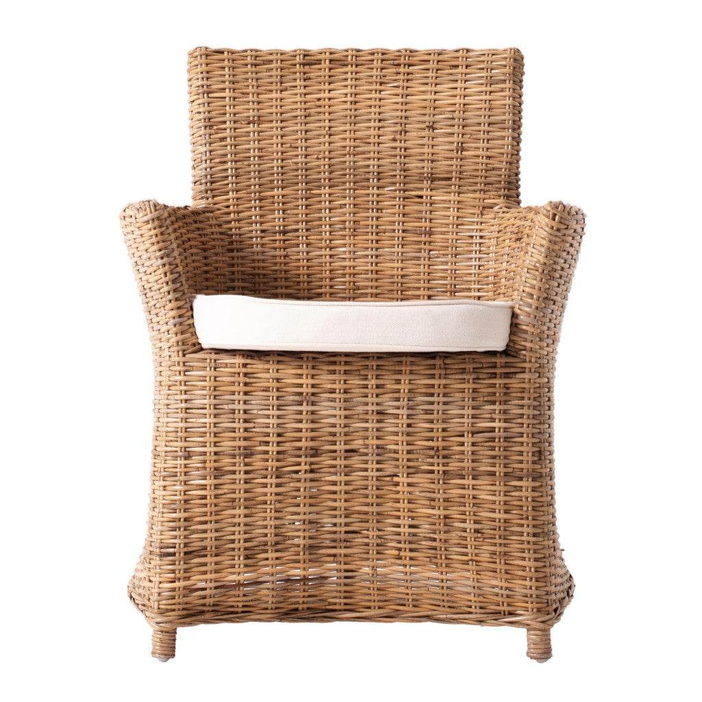 Set of Two Cream And Natural Rattan Dining Arm Chairs - Loft&Timber