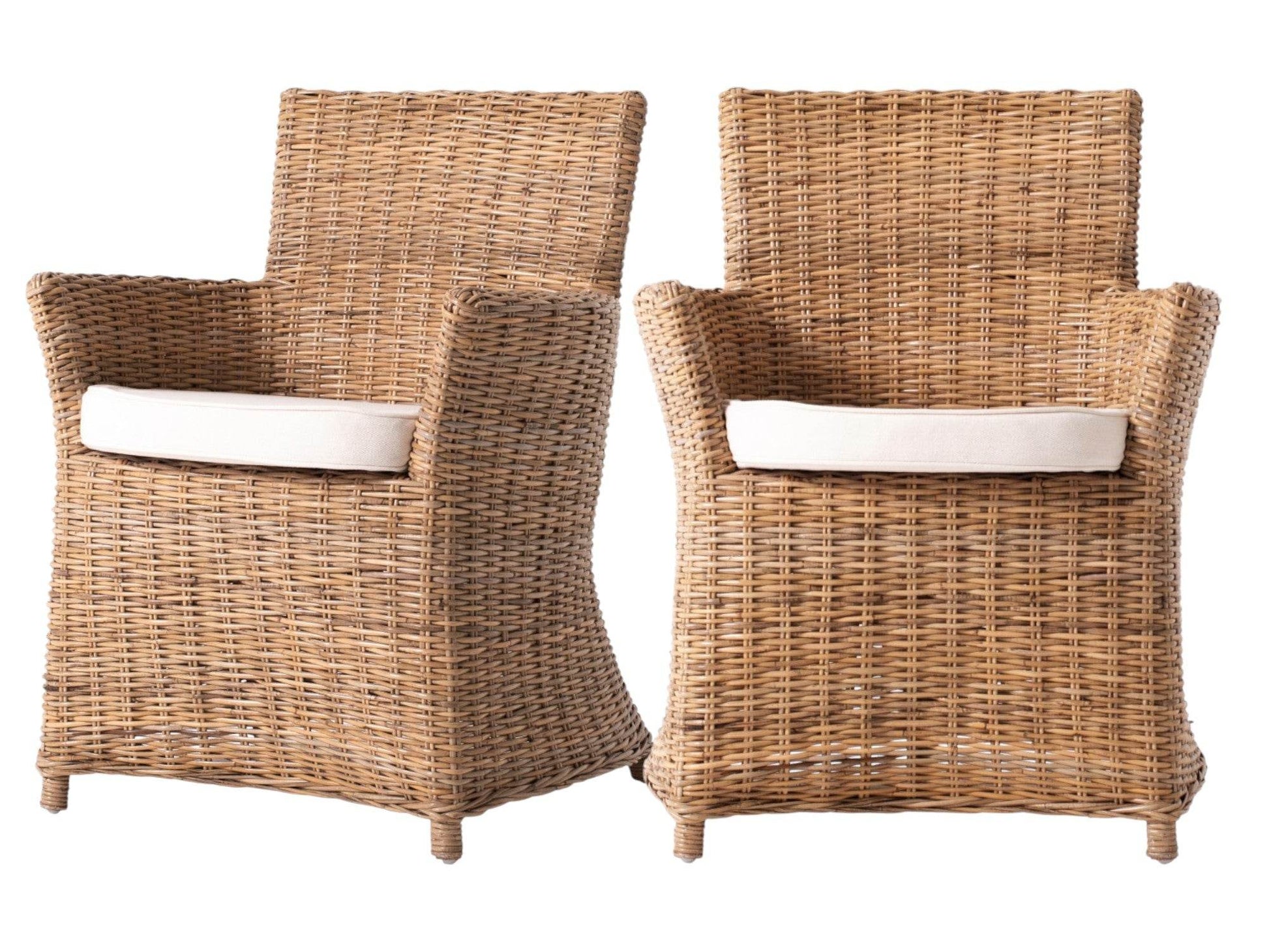 Set of Two Cream And Natural Rattan Dining Arm Chairs - Loft&Timber