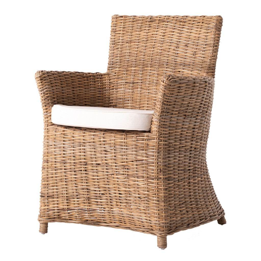 Set of Two Cream And Natural Rattan Dining Arm Chairs - Loft&Timber