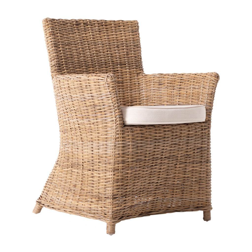 Set of Two Cream And Natural Rattan Dining Arm Chairs - Loft&Timber