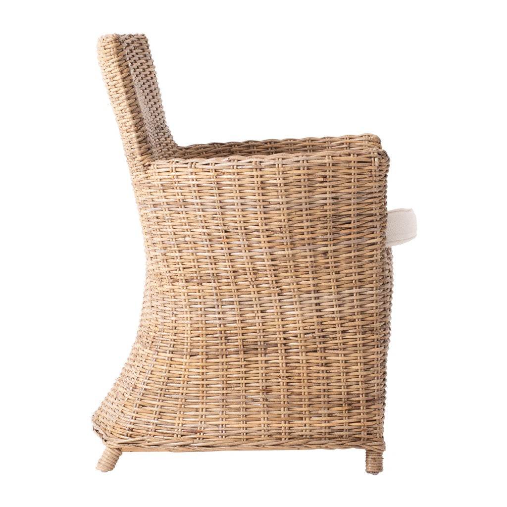 Set of Two Cream And Natural Rattan Dining Arm Chairs - Loft&Timber