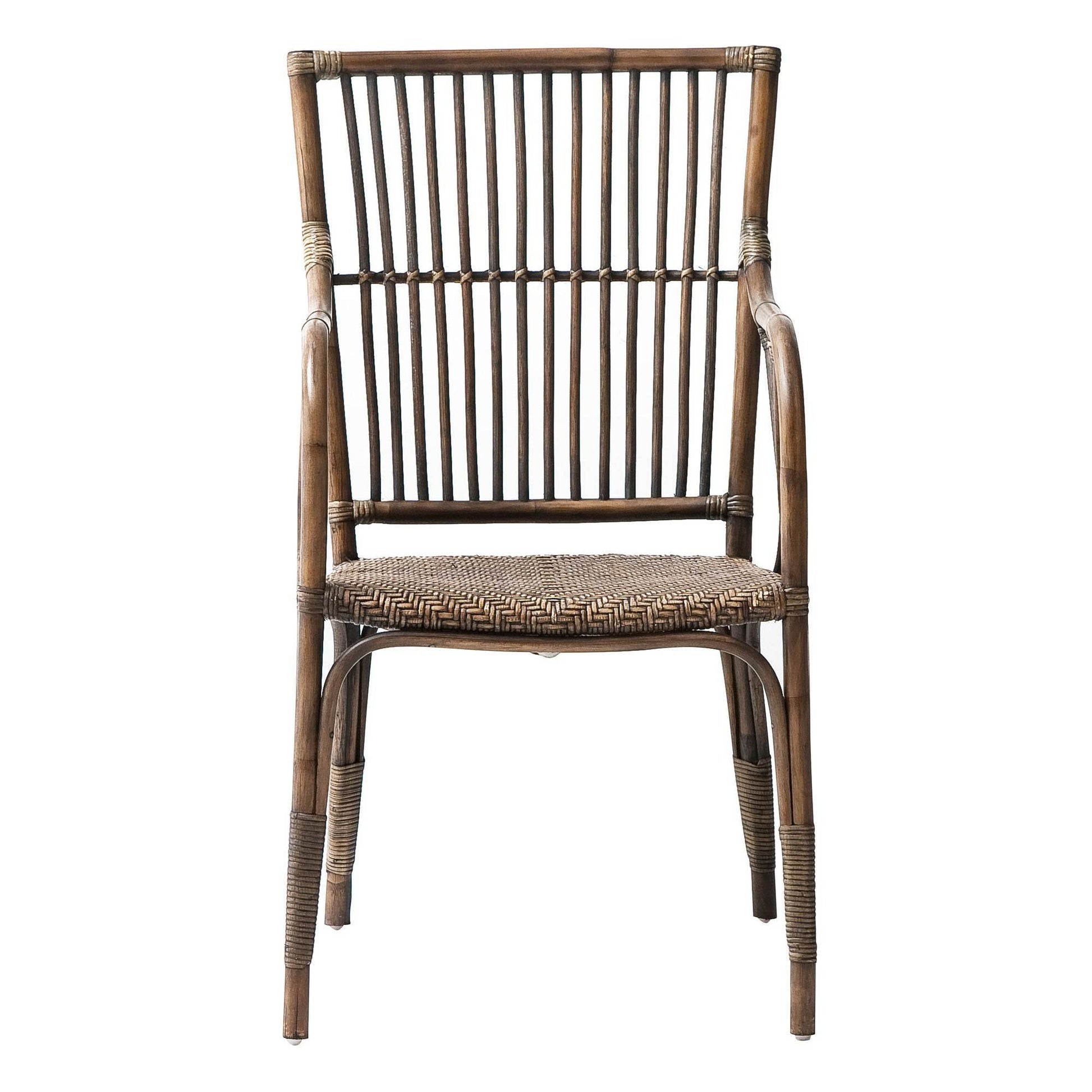 Set of Two Natural Rattan Slat Back Dining Arm Chairs - Loft&Timber