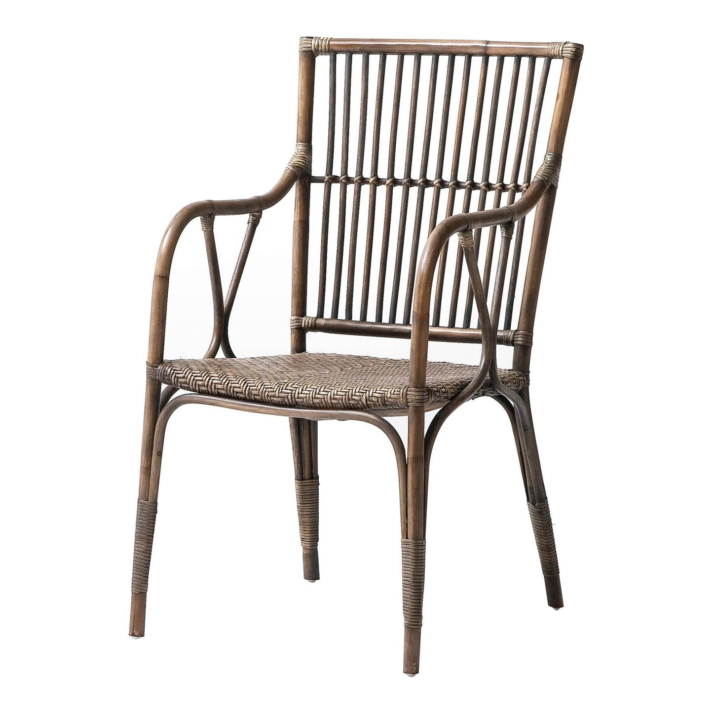 Set of Two Natural Rattan Slat Back Dining Arm Chairs - Loft&Timber