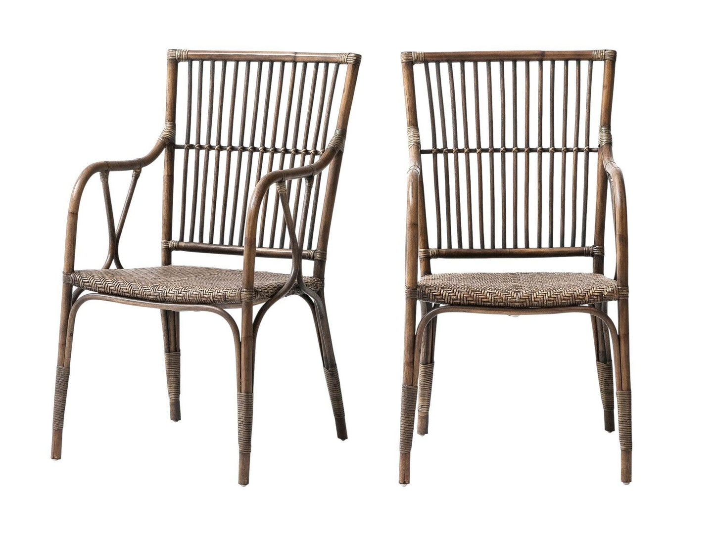 Set of Two Natural Rattan Slat Back Dining Arm Chairs - Loft&Timber