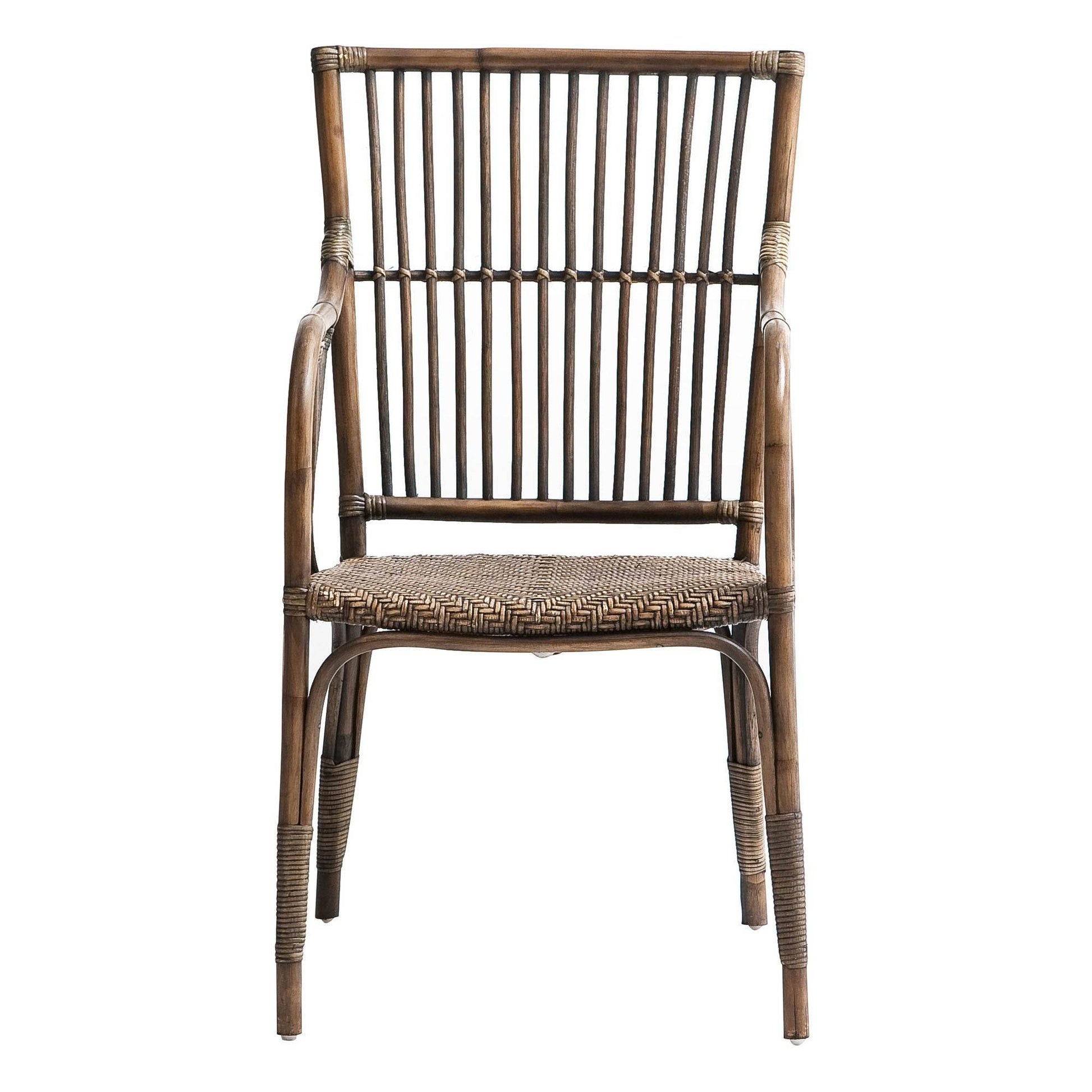 Set of Two Natural Rattan Slat Back Dining Arm Chairs - Loft&Timber