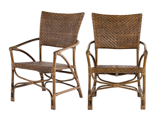 Set of Two Natural Rattan Open Back Dining Arm Chairs - Loft&Timber