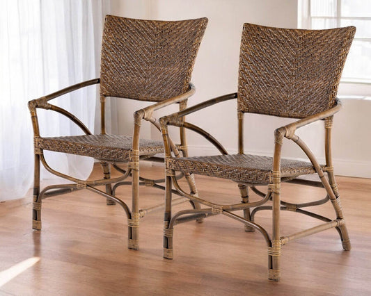 Set of Two Natural Rattan Open Back Dining Arm Chairs - Loft&Timber