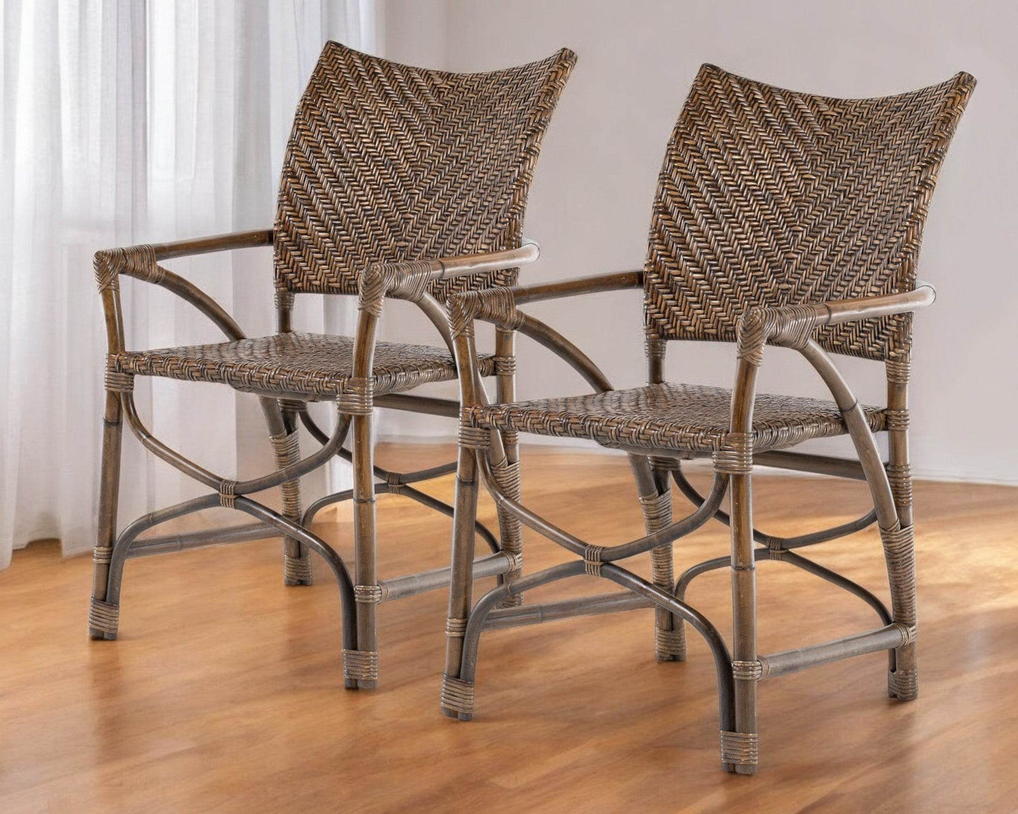Set of Two Brown Open Back Dining Arm Chairs - Loft&Timber