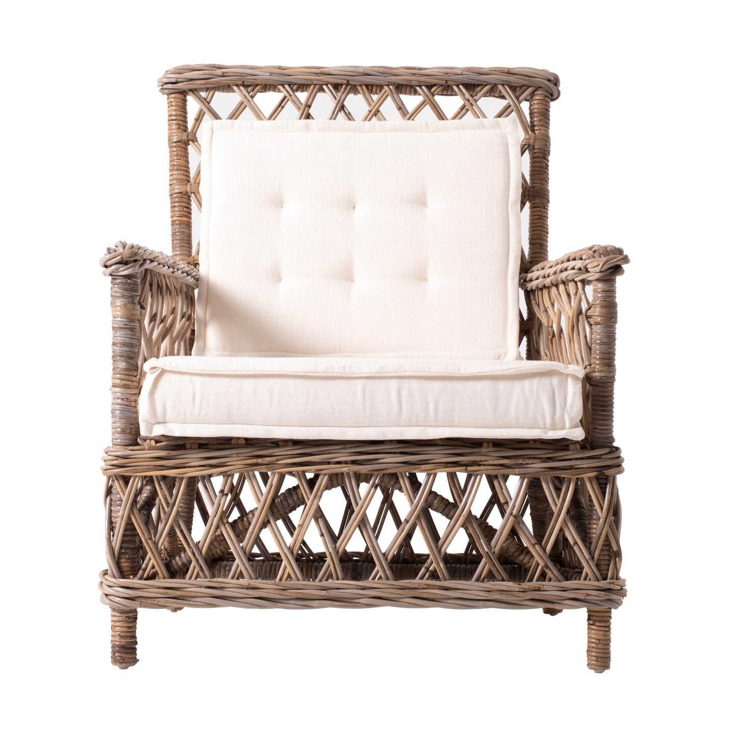 Set of Two Cream and Natural Cross Back Dining Arm Chairs - Loft&Timber