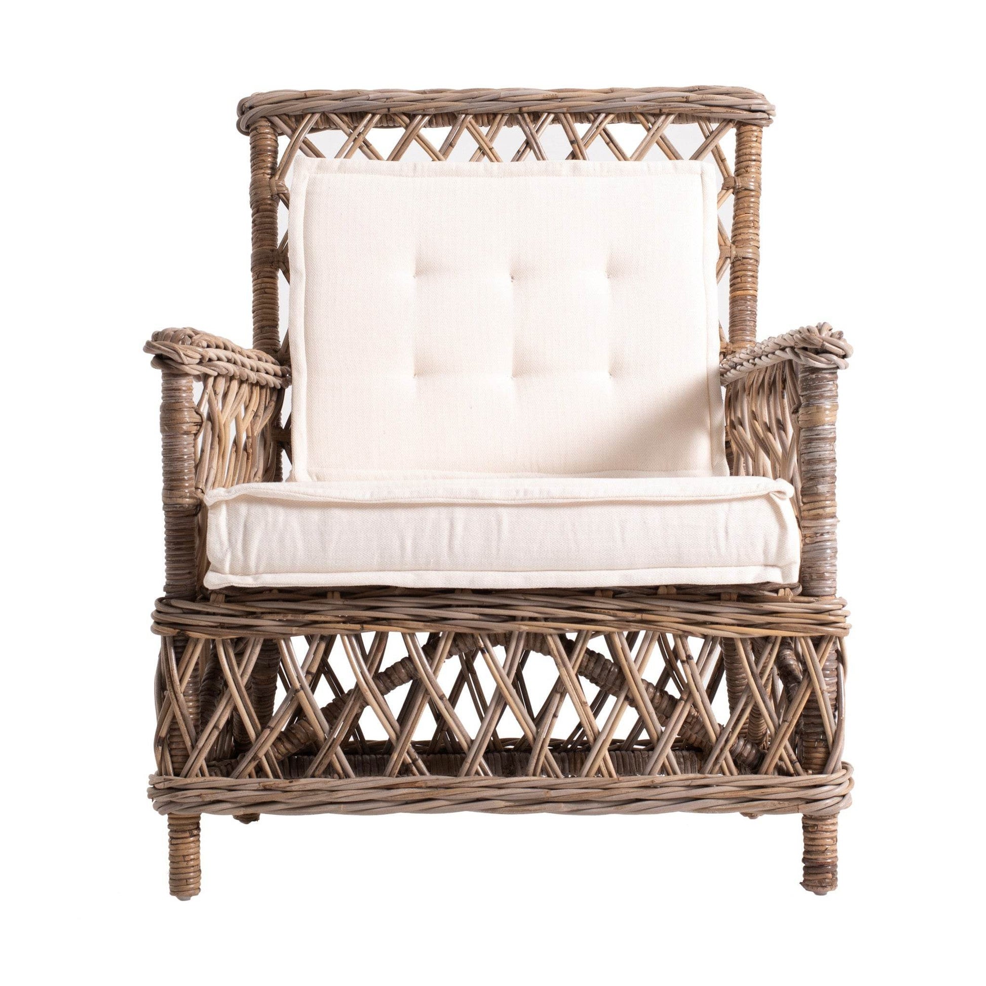 Set of Two Cream and Natural Cross Back Dining Arm Chairs - Loft&Timber