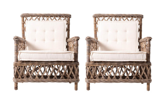 Set of Two Cream and Natural Cross Back Dining Arm Chairs - Loft&Timber