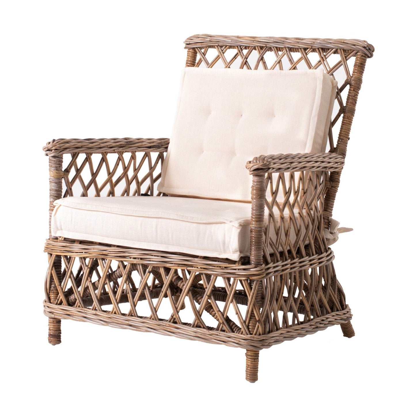 Set of Two Cream and Natural Cross Back Dining Arm Chairs - Loft&Timber