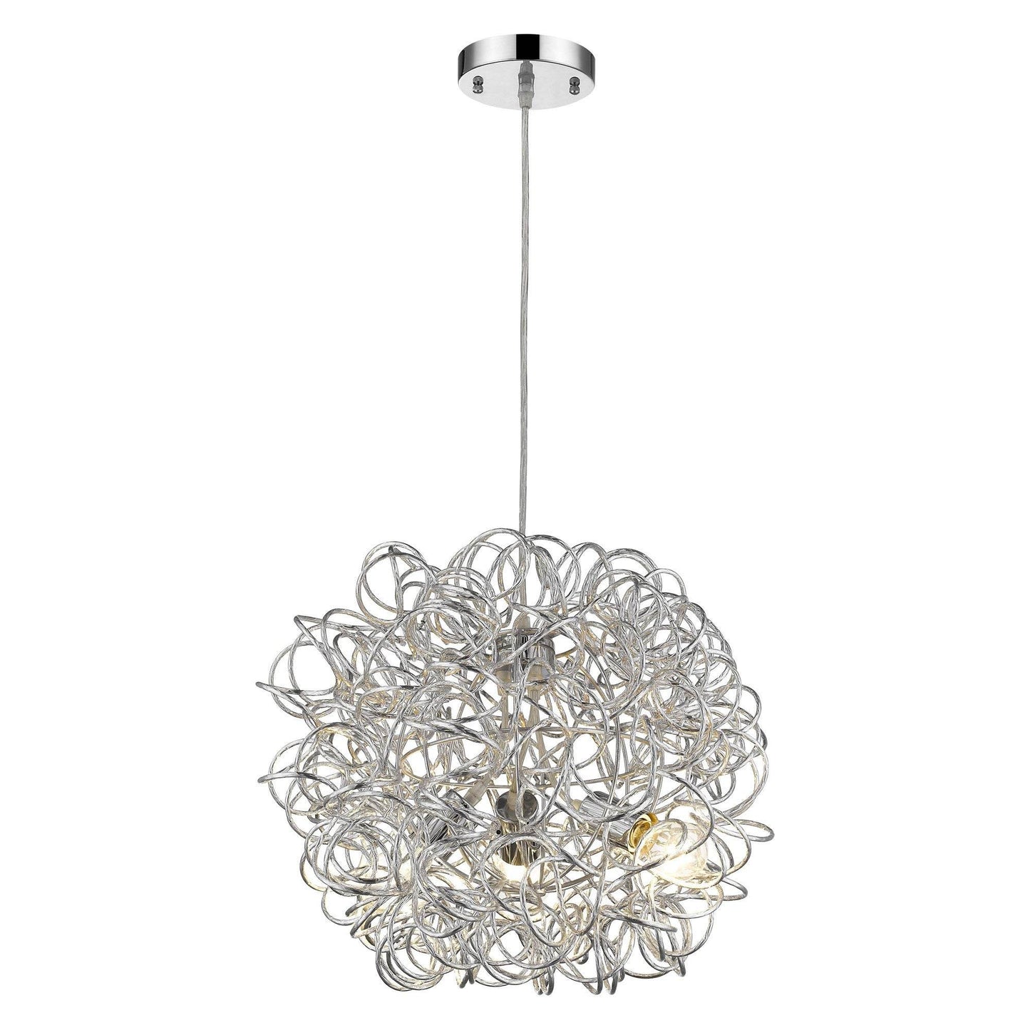 Mingle 3-Light Polished Chrome Pendant With Faceted Chrome Aluminum Wire Shade - Loft&Timber