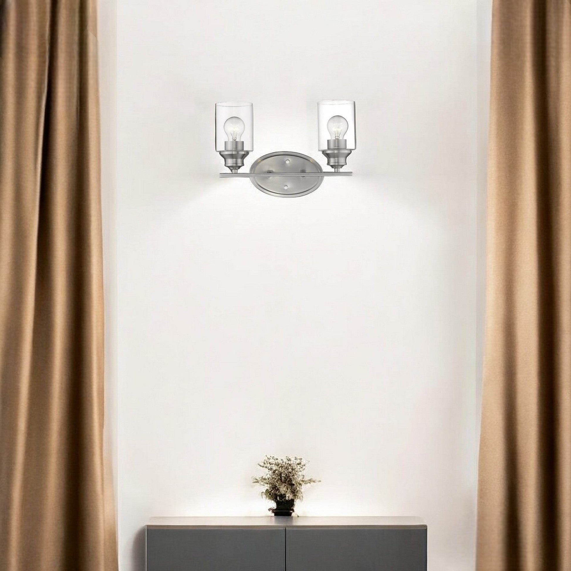 Two Light Silver Wall Light with Clear Glass Shade - Loft&Timber