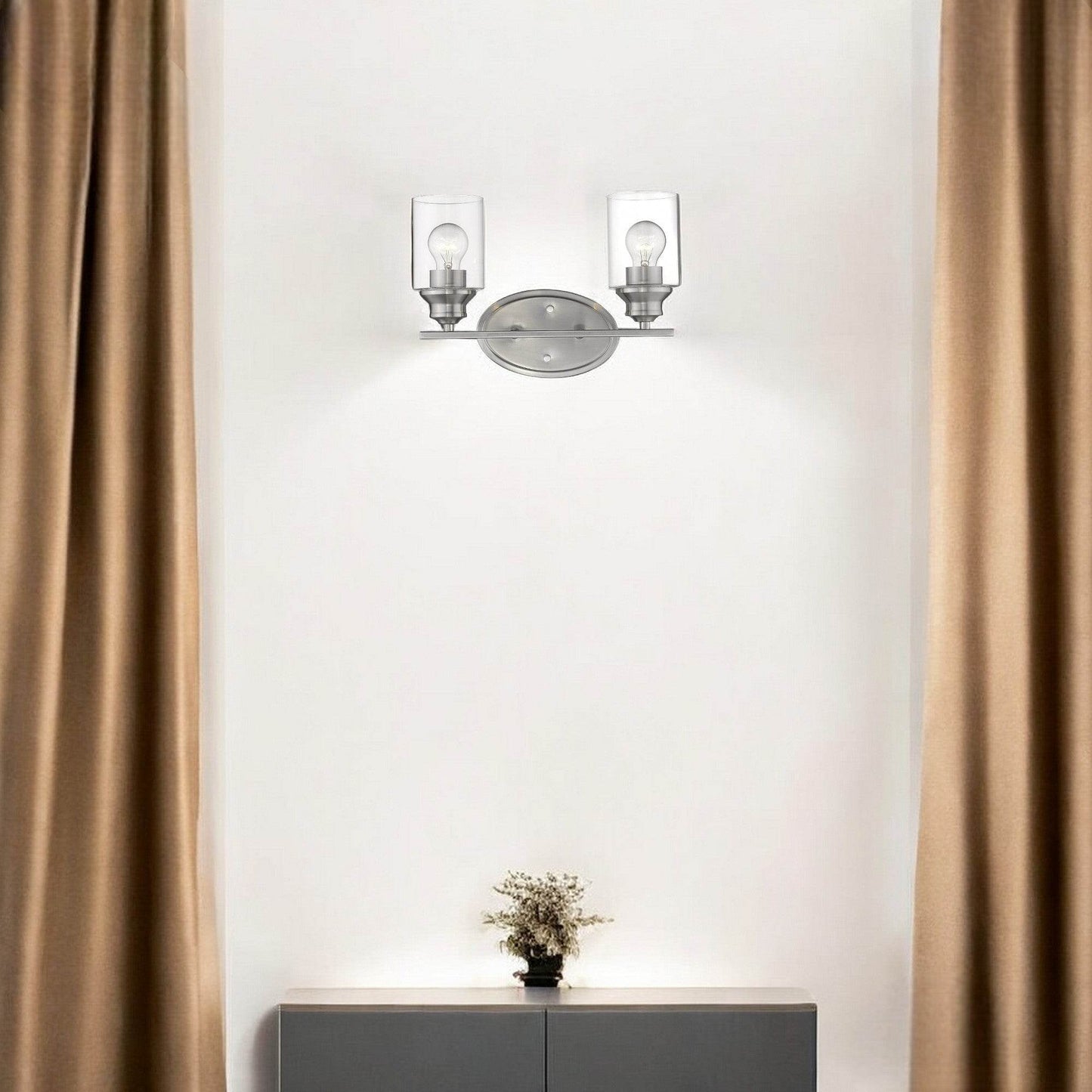 Two Light Silver Wall Light with Clear Glass Shade - Loft&Timber