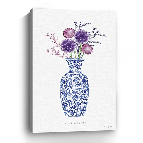 48" x 32" Blue and White Life Floral Vase Canvas Wall Art - Loft&Timber
