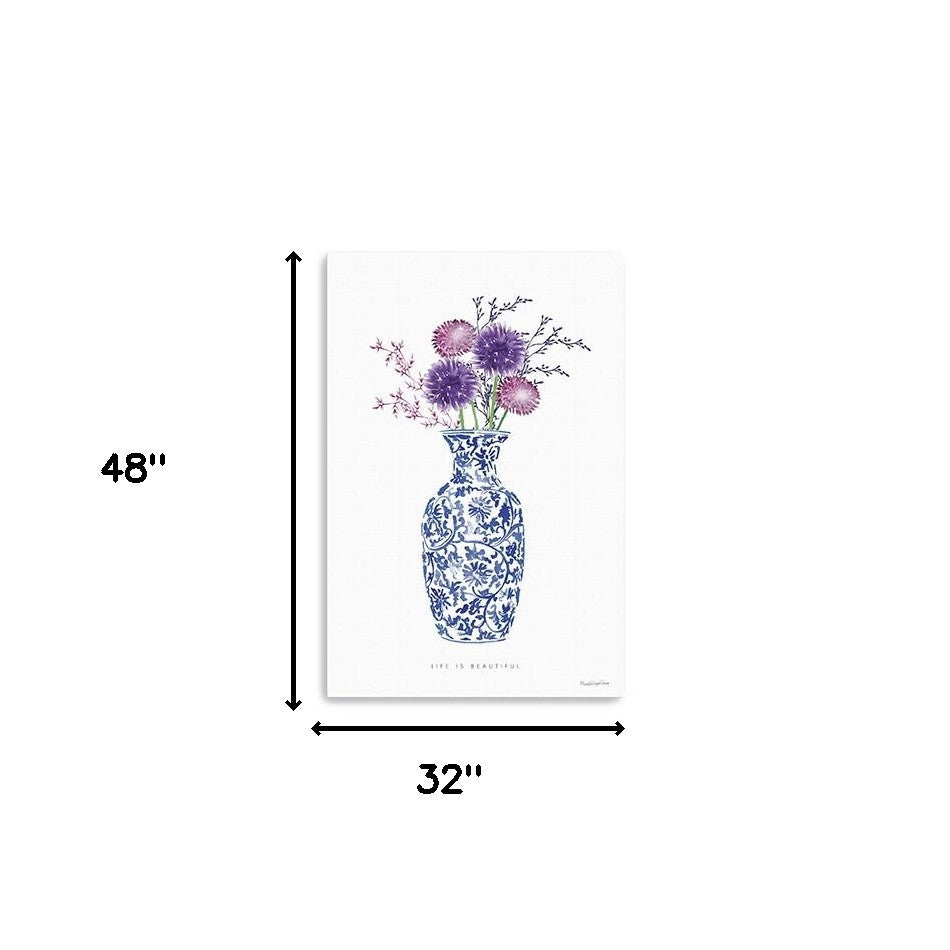 48" x 32" Blue and White Life Floral Vase Canvas Wall Art - Loft&Timber