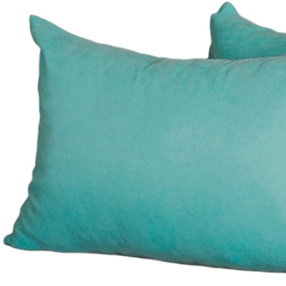 Set of Two 12" X 20" Turquoise Fabric Lumbar Throw Pillows - Loft&Timber