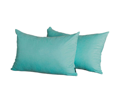 Set of Two 12" X 20" Turquoise Fabric Lumbar Throw Pillows - Loft&Timber